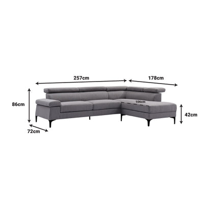 Left corner sofa Gracious pakoworld dark grey fabric 257x178x86cm