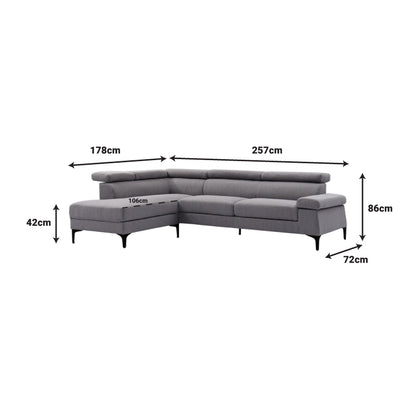 Right corner sofa Gracious pakoworld dark grey fabric 257x178x86cm