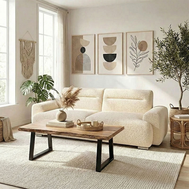 Three-seater sofabed Harmonious boucle beige 223.5x92x81cm
