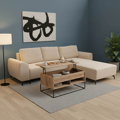 Three-seater sofabed with storage Settee Pakoworld fabric in beige color 286x204x93cm