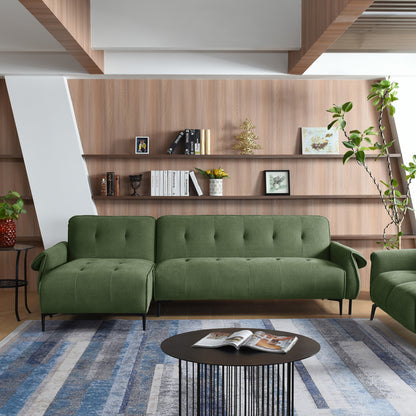 Three-seater reversible sofa bed Nuavid pakoworld khaki green fabric 304x145x83cm