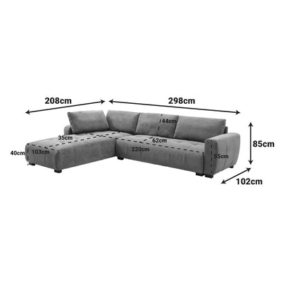 Reversible sofa Gianco fabric in grey shade 298x208x85cm