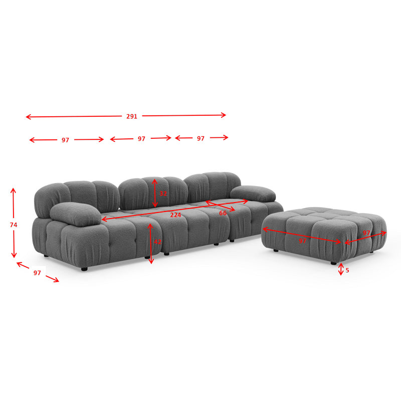 3-seater sofa Hypnotic fabric in grey-beige color 294x196x76cm