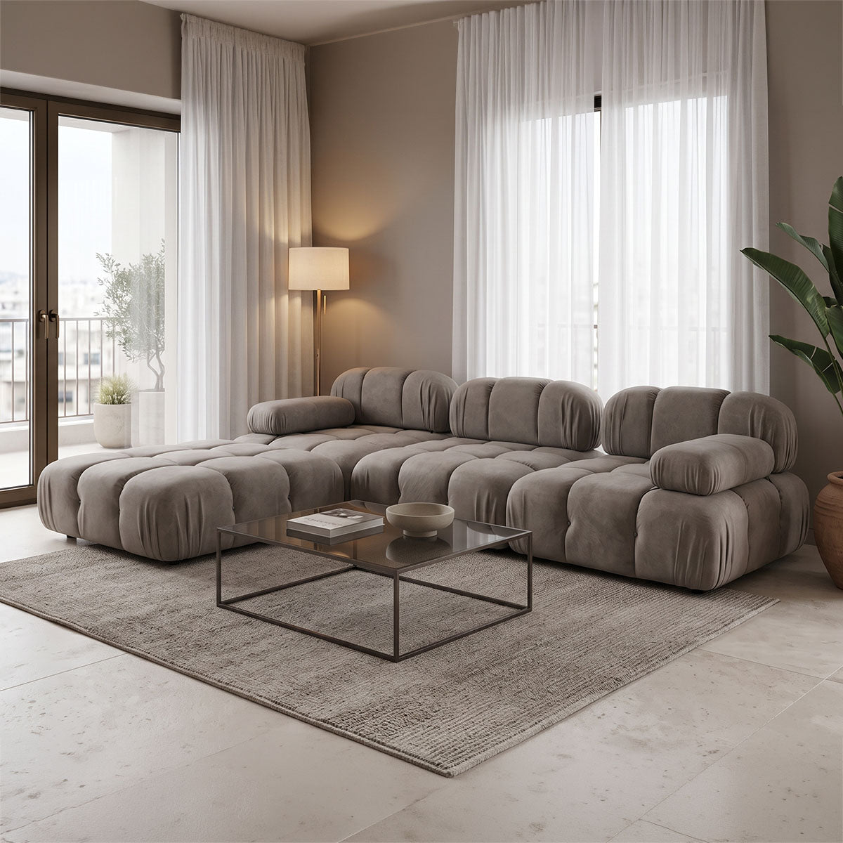 3-seater sofa Hypnotic fabric in grey-beige color 294x196x76cm