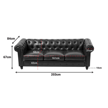 3-seater sofa Chesterfield type antique brown pu 203x84x67cm