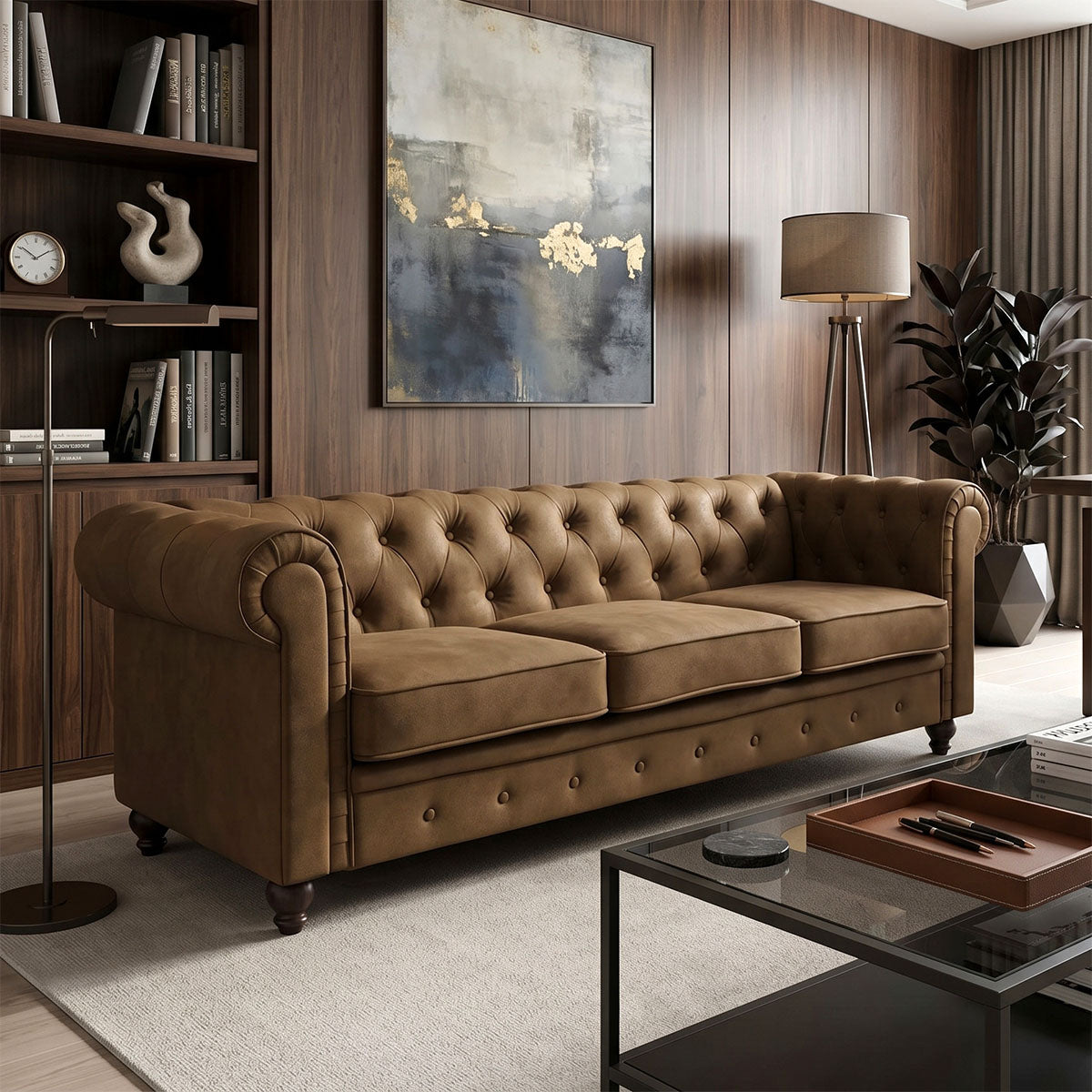 3-seater sofa Chesterfield type antique brown pu 203x84x67cm