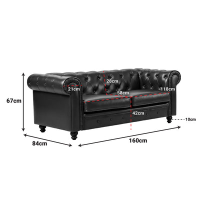 Chesterfield type 2-seater sofa pakoworld antique brown pu 160x84x67cm