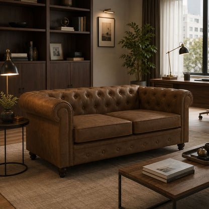 Chesterfield type 2-seater sofa pakoworld antique brown pu 160x84x67cm