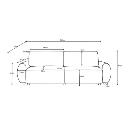 Hungie three-seater sofa bed fabric in grey color 250x92x89cm