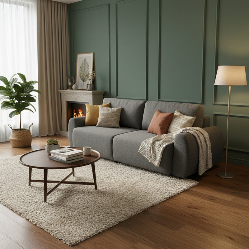 Hungie three-seater sofa bed fabric in grey color 250x92x89cm
