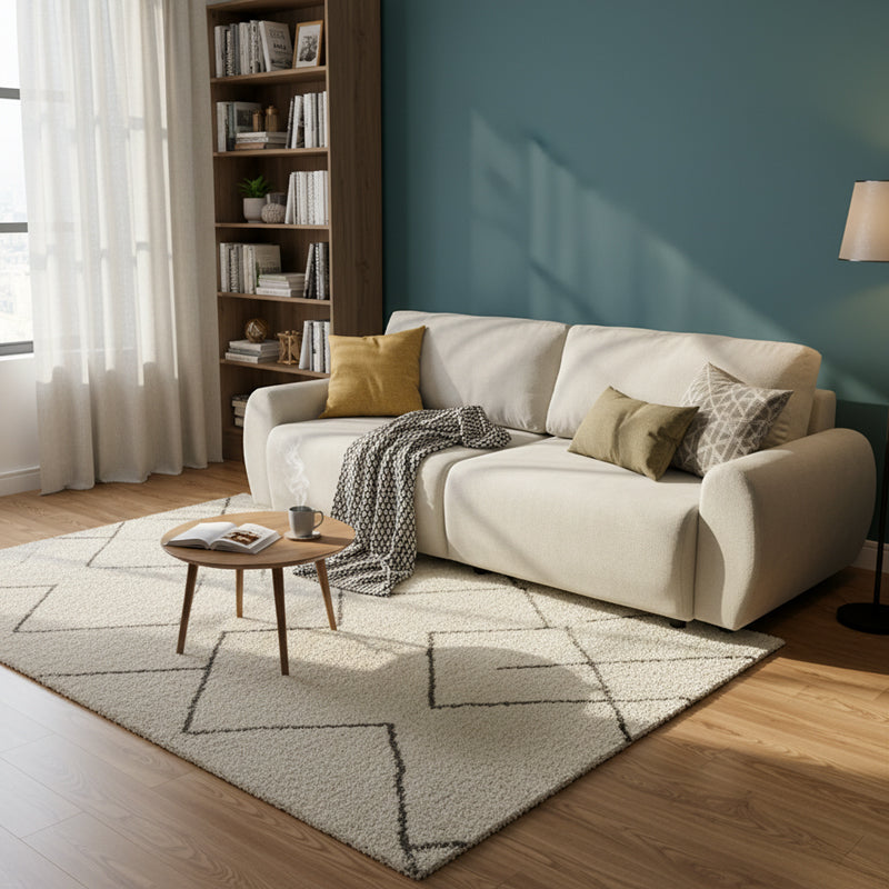 Hungie three-seater sofa bed fabric in beige color 250x92x89cm
