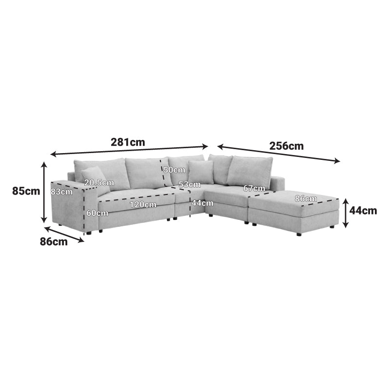 Multi-modal sofa Navaro pakoworld anthracite fabric 281x256x85cm