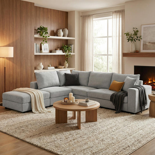 Multi-modal sofa Navaro light grey fabric 281x256x85cm