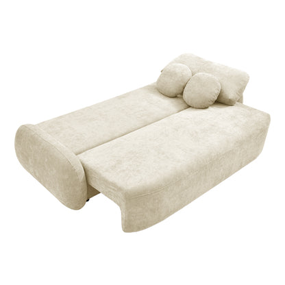 Three-seater sofabed with storage space Sereno beige fabric 233x91x82cm