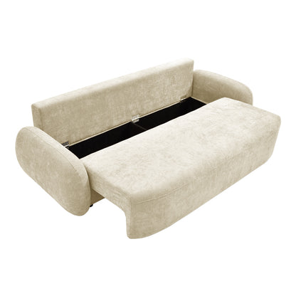 Three-seater sofabed with storage space Sereno beige fabric 233x91x82cm