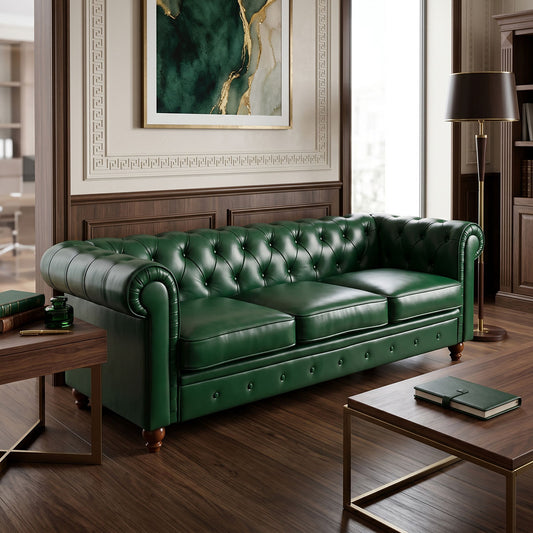 Three-seater sofa Chesterfield pu cypress 203x84x67cm