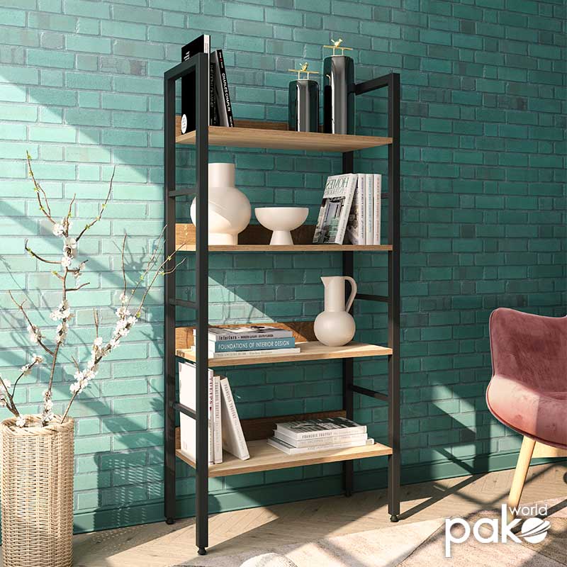 Bookcase Ramon pakoworld in natural-black 60x28x125,5cm