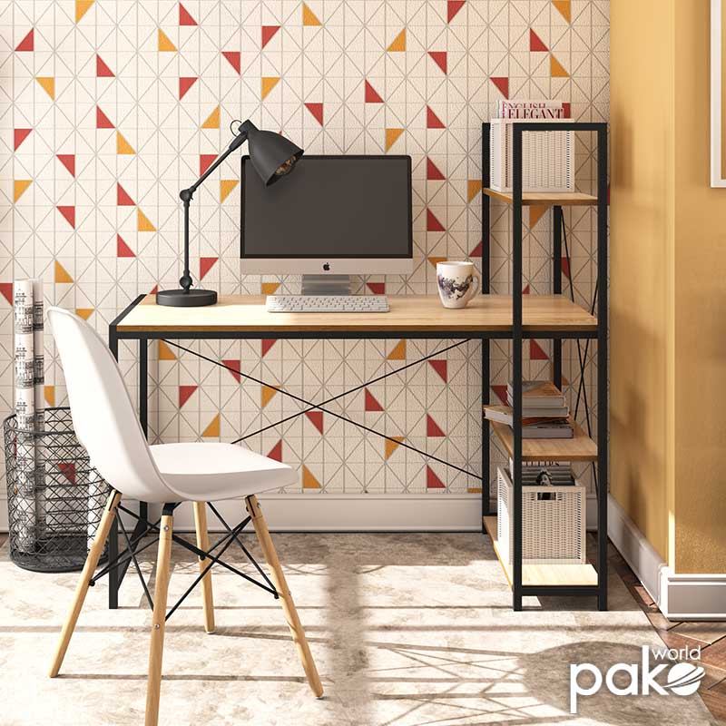 Office tableRamon pakoworld reversible modern oak color with black metal frame 122x64x120cm