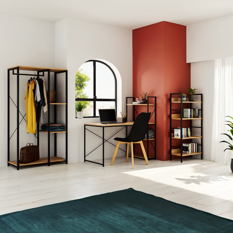 Entrance unit-Closet Ramon pakoworld modern oak color with black metal frame 90,5x41x167cm