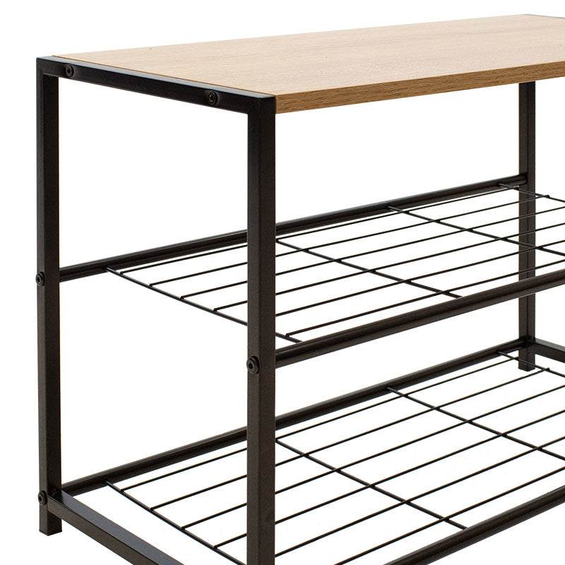 Shoe rack Ramon pakoworld 6 pairs modern oak color with black metal frame 63x30x43cm