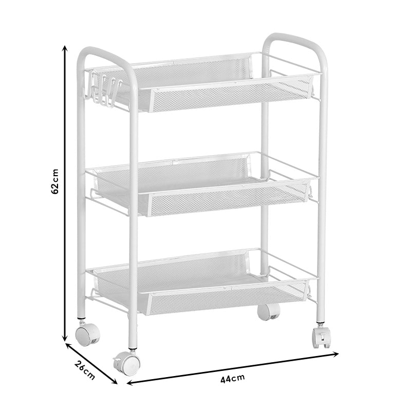 3-Tier trolley Pali pakoworld metal white 44x26x62cm