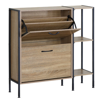 Shoe cabinet for 12 pairs Karleva in oak color with black metal 88x24x87cm