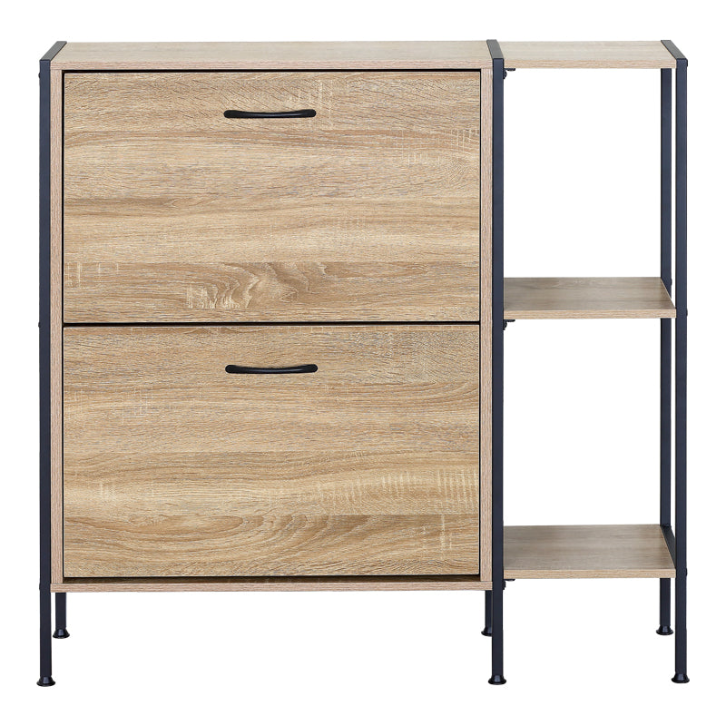 Shoe cabinet for 12 pairs Karleva in oak color with black metal 88x24x87cm