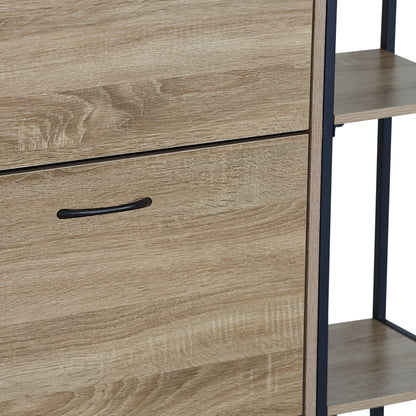Shoe cabinet for 12 pairs Karleva in oak color with black metal 88x24x87cm