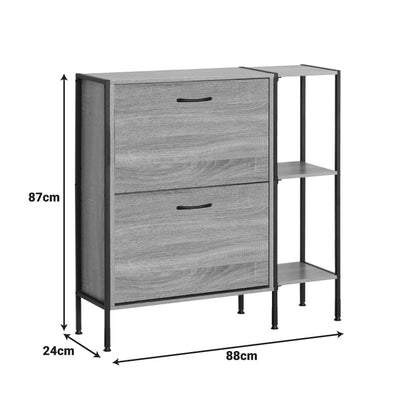 Shoe cabinet for 12 pairs Karleva in oak color with black metal 88x24x87cm
