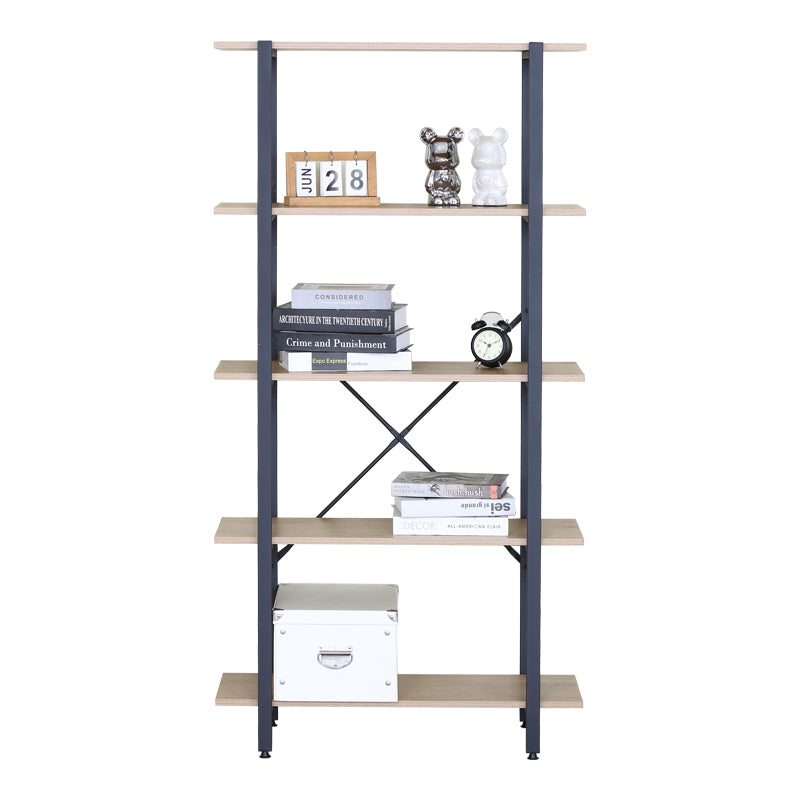 Bookcase Nebranzo oak with black metal 80x34x155.3cm