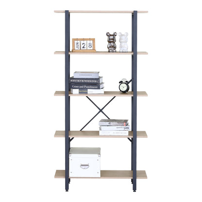 Bookcase Nebranzo oak with black metal 80x34x155.3cm