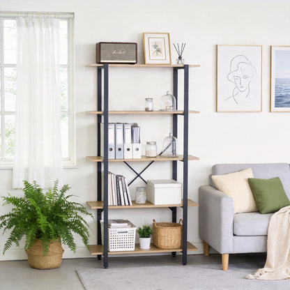 Bookcase Nebranzo oak with black metal 80x34x155.3cm