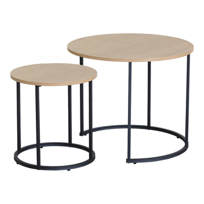 Coffee tables Pelanda set of 2 pieces oak with black metal