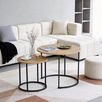 Coffee tables Pelanda set of 2 pieces oak with black metal