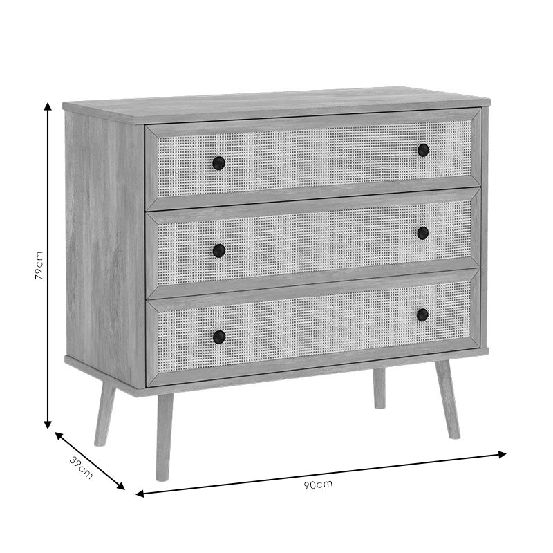 Chest of 3 drawers Oslo pakoworld  sonoma 90x39x79cm