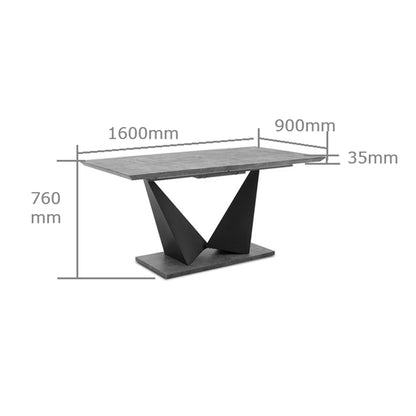 Gordon pakoworld expanding gray cement lpl table - black metal leg 160-200x90x75cm