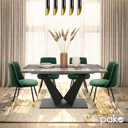 Gordon pakoworld expanding gray cement lpl table - black metal leg 160-200x90x75cm