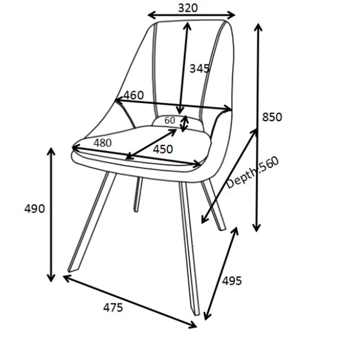 Chair Initiate fabric dark grey-black metal leg 48x57x85cm