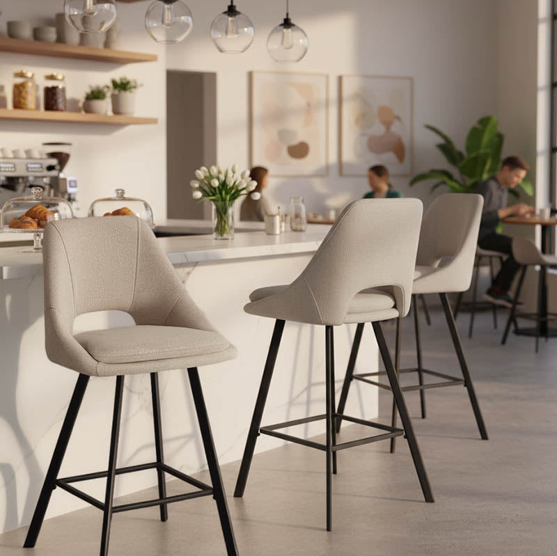 Bar stool Initiate cream fabric-leg black metal 48x56x98cm