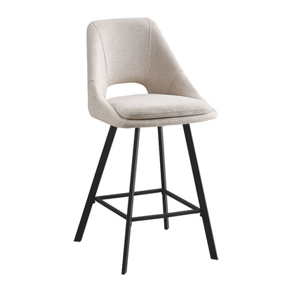 Bar stool Initiate pakoworld cream teddy fabric-leg black metal 48x56x98cm