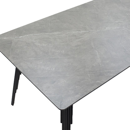 Dining table Lifo pakoworld MDF dark grey cement-black 140x80x75εκ