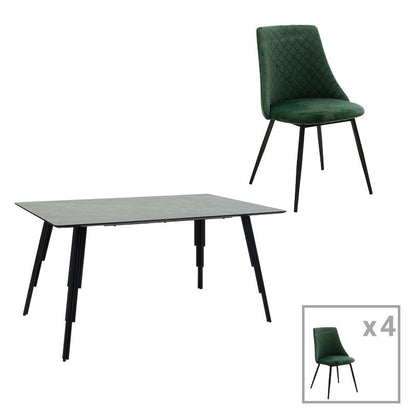 Dining table Lifo-Giselle pakoworld set of 5 pcs MDF cement-dark green 140x80x75cm