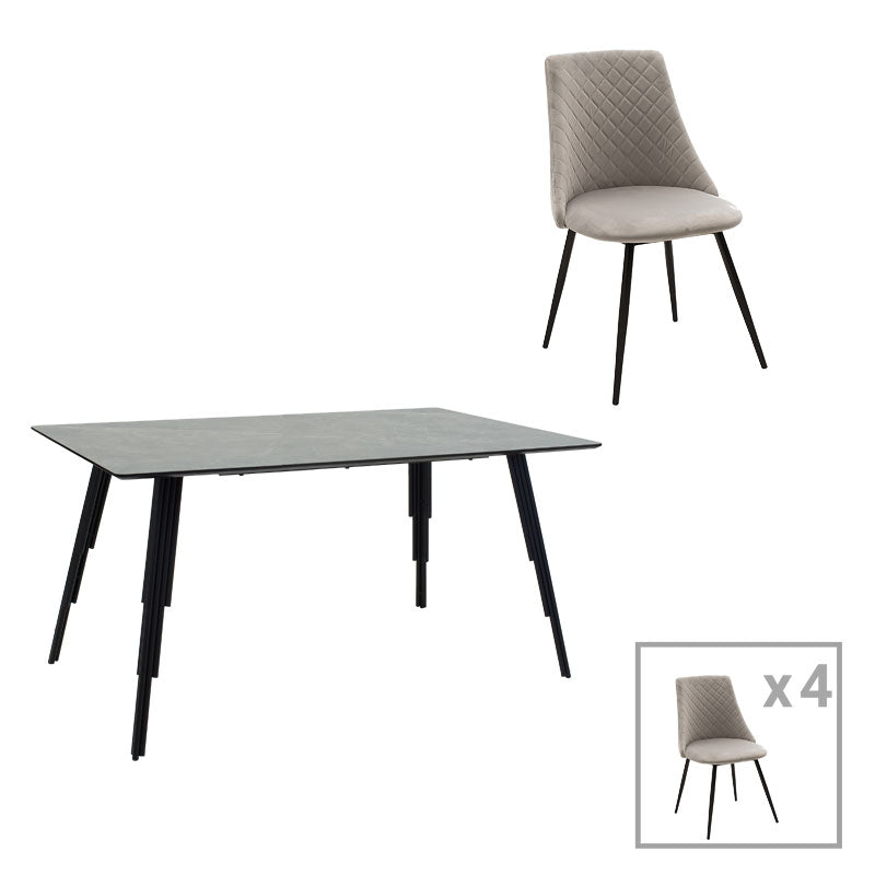 Dining table Lifo-Giselle pakoworld set of 5 pcs MDF cement-grey 140x80x75cm