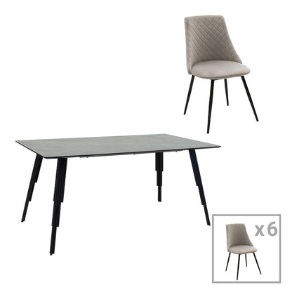 Dining table Lifo-Giselle pakoworld set of 7 pcs MDF cement-grey 160x90x75cm