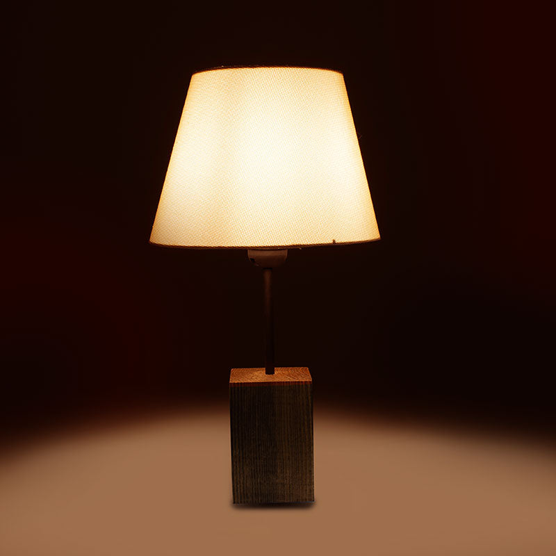Table wooden Lamp Hapiness  pakoworld Ε27 with ecru fabric shade D14-22x41cm