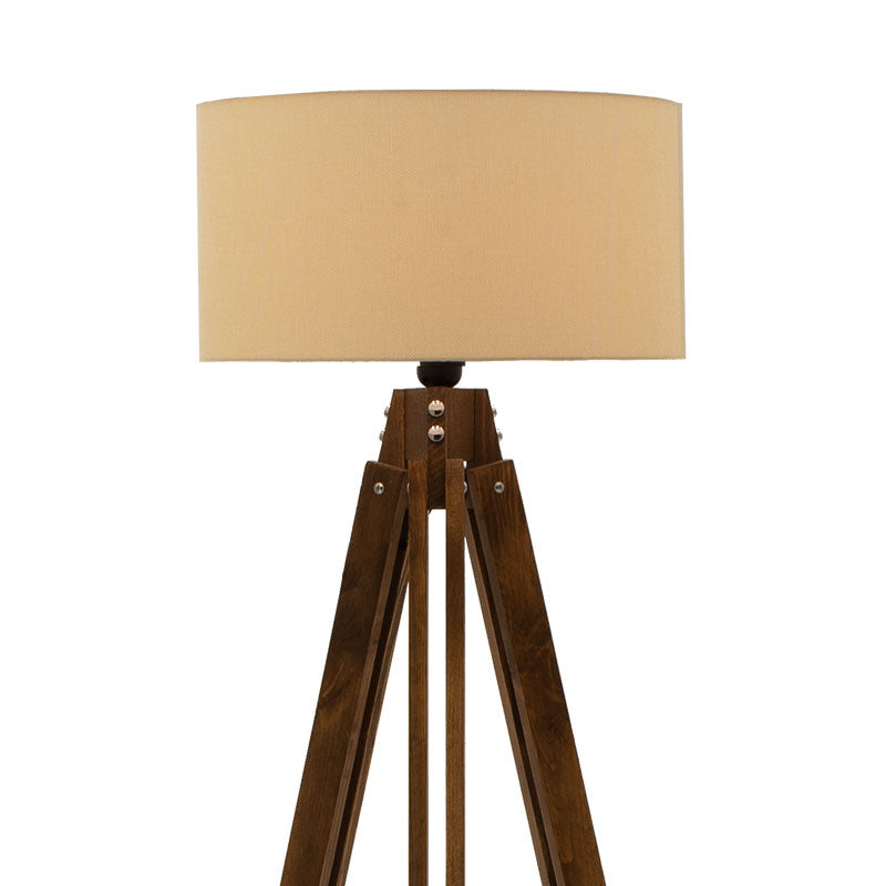 Floor lamp PWL-0112 pakoworld E27 wood walnut  - ecru hat D40x62x155,5εcm
