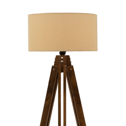 Floor lamp PWL-0112 pakoworld E27 wood walnut  - ecru hat D40x62x155,5εcm