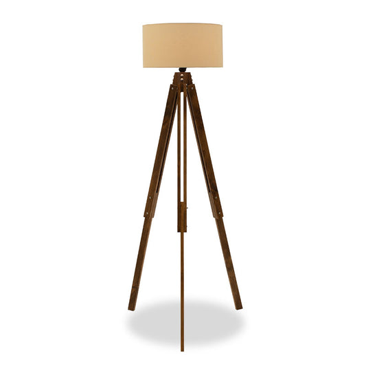 Floor lamp PWL-0112 pakoworld E27 wood walnut  - ecru hat D40x62x155,5εcm