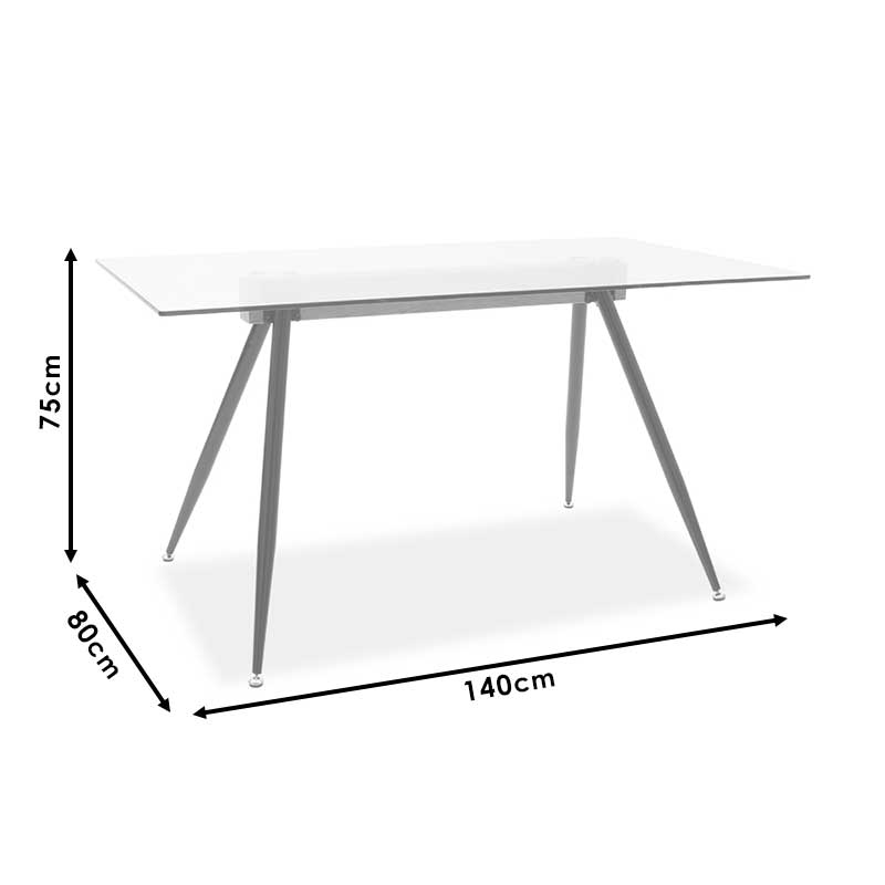 Dining trable Astrid pakoworld glass 10mm black legs 140x80x75cm