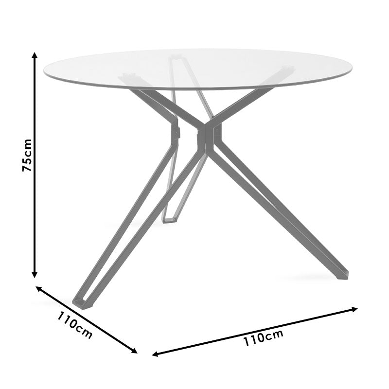 Dining table table Aryan pakoworld glass top - black legs D110x75cm